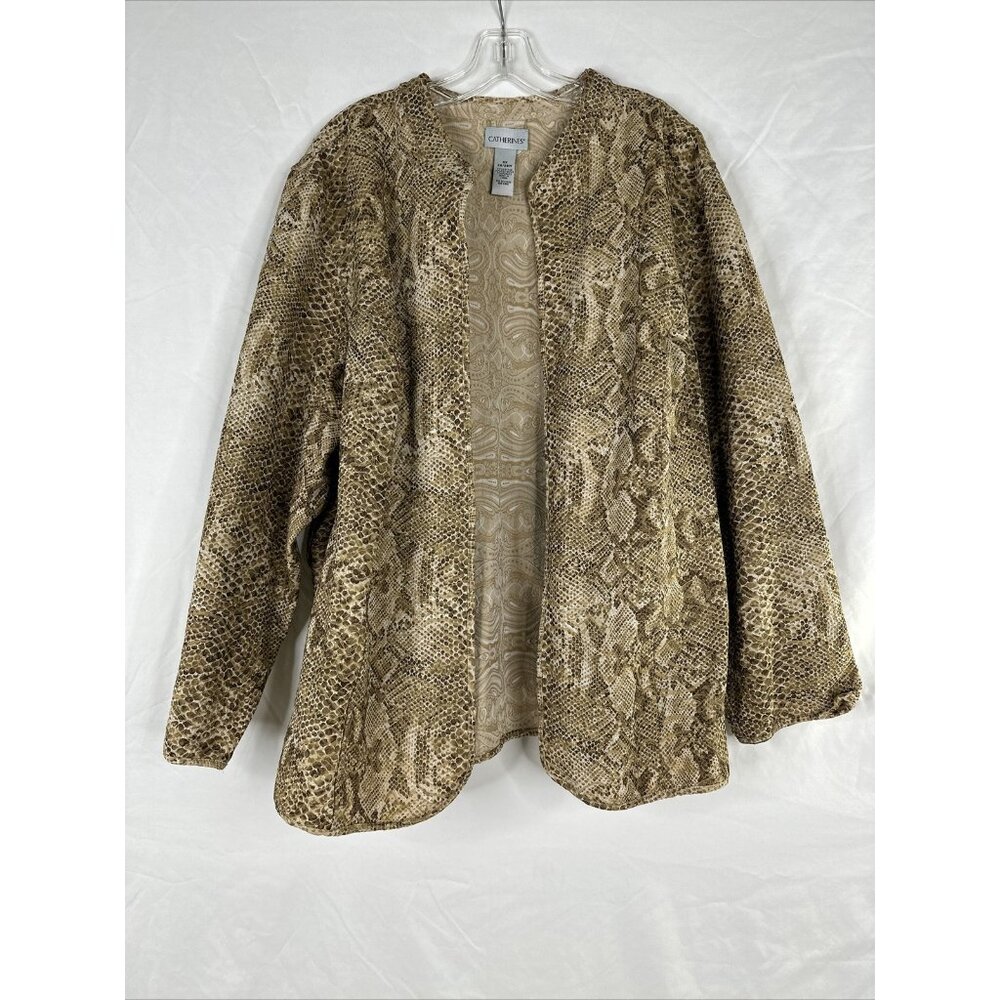 Catherines Open Front Cardigan Womens Plus Size 3X Beige Animal Print